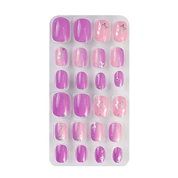 TONKBEEY Press On Nails Kids Pink Simple Pattern Fake Nails Nail Art False Nails Press On