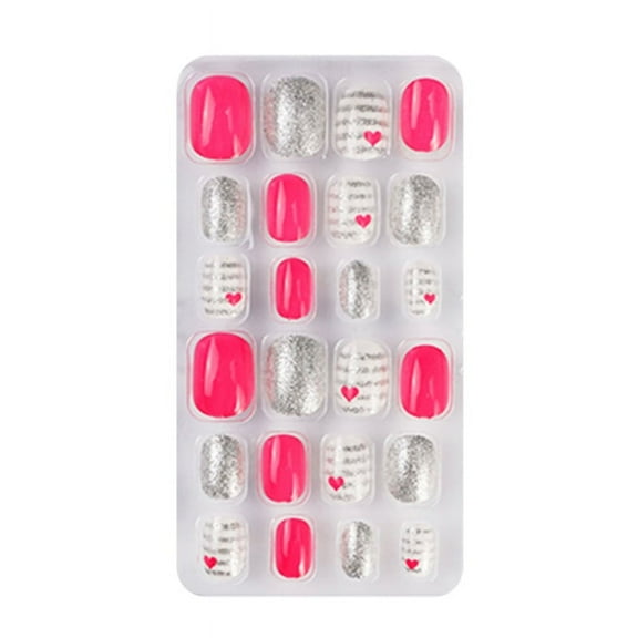 TONKBEEY Press On Nails Kids Pink Simple Pattern Fake Nails Nail Art False Nails Press On