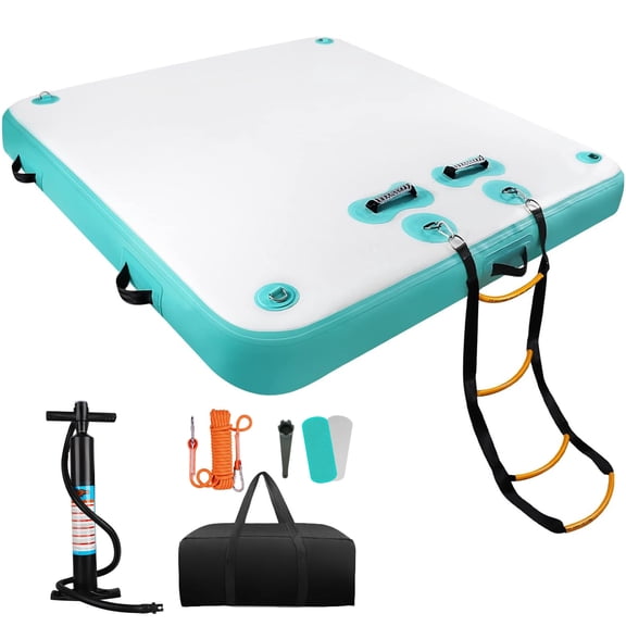 TONKOUM 10 x 6FT Inflatable Dock Floating Platform, Multi-People Inflatable Water Mat For Lake/Boat/Island/Pool (White & Mint Green)