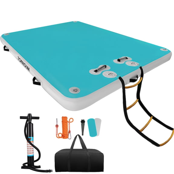 TONKOUM 8 x 5.25FT Floating Dock Inflatable Water Platform For Lake/Boat/Island/Pool (Lake Blue & Gray)