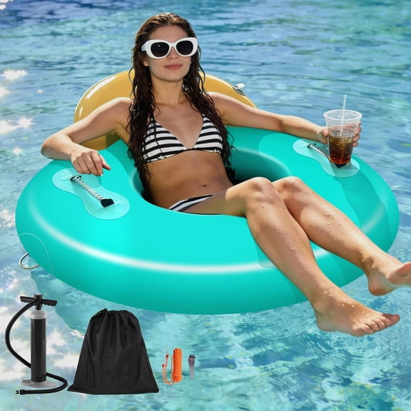 TONKOUM Heavy Duty River Tube for Adults, 46" Inflatable Dock Float Chair, Lake Pool Floating Raft for Water Sports