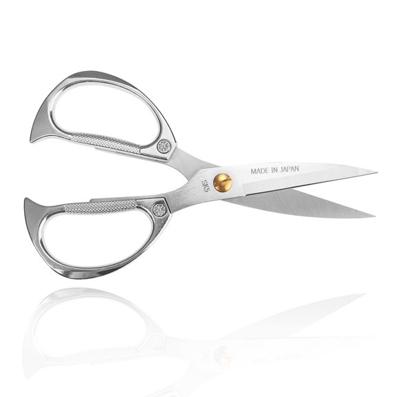 TONMA Kitchen Scissors All Purpose [Made in Japan], Japanese Heavy Duty Kitchen Shears with Ergonomic Handle for Herbs, Chicken, Food, Garden, Office, Fabric Crafting, Effortless Cutting - Silver