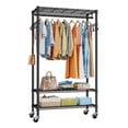 thumbnail image 1 of TONNSO T03P Portable Rolling Clothing Rack for Hanging Clothes Heavy Duty Clothes Rack with 1 Hanging Rod and 2 Side Hooks with Wheels,Freestanding Metal Garment Rack Black Adjustable Wardrobe Closet, 1 of 6