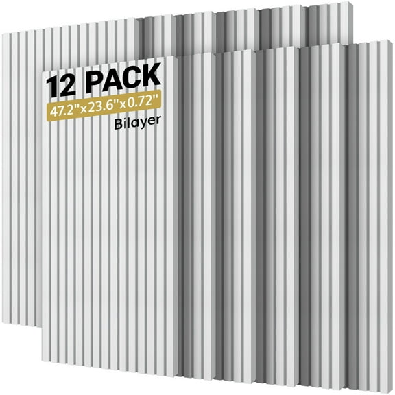 TONOR 12-Pack Bilayer Acoustic Panels Large Self-adhesive, 47.2'' * 23.6'' * 0.72” Adhesive Wall Panel, Large Soundproof Tiles for Echo Absorbtion, Acoustical Barrier of Polyester Fiber, White