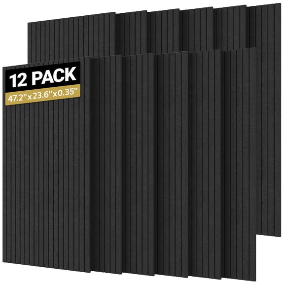 TONOR 12 Pack Large Acoustic Panels,47.2" X 23.6" X 0.35" Acoustical Wall Panel, Self-Adhesive Sound Proof Panels, Decorative Soundproof Wall Panels for Echo Absorption for Home Studio, Black