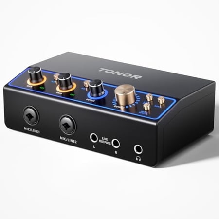 TONOR 2O2 Audio Interface for Recording, USB Audio Mixer for Podcasting, 2 XLR&6.35mm Channel Sound Board with RGB for Gaming & Streaming, Content Creators, Studio Quality, High Fidelity, TX510 Black