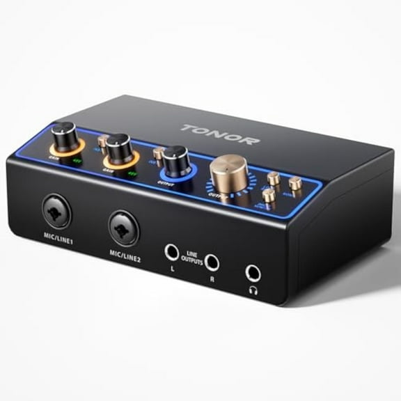 TONOR 2O2 Audio Interface for Recording, USB Audio Mixer for Podcasting, 2 XLR&6.35mm Channel Sound Board with RGB for Gaming & Streaming, Content Creators, Studio Quality, High Fidelity, TX510 Black