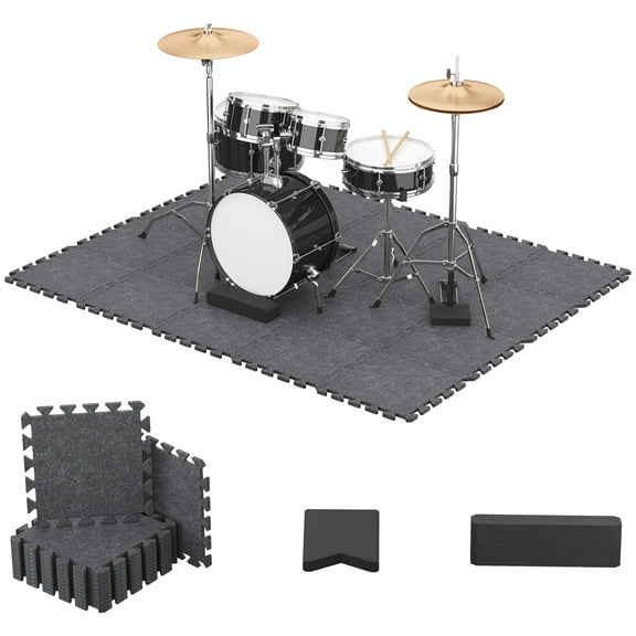TONOR Drum Mat Set, 20PCS, each 11.8'' x 11.8'' x 0.35'', Floor Drum Mat with Non-slip Bottom, Thick Sound Absorbing Floor Mat for Electric Drum Set, Soundproof Carpet with Bass Drum Anchor, Medium