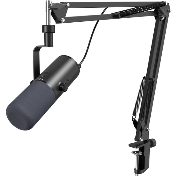 TONOR Dynamic Podcast Microphone for Studio, Cardioid XLR/USB Mic, AI Noise Cancellation, Tap Mute, 3.5mm Headphone Jack for Monitoring, Volume Control, Microfono with Boom Arm, Black, TD510 AIR H+