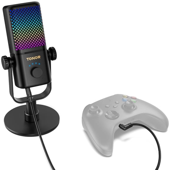 TONOR Xbox Microphone, RGB Condenser Streaming Mic with 30H Battery Life, Low Noise, Monitoring, Gain Control, One Tap Mute, Fast Charging, Compatible with Capture Card TCX3