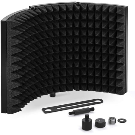 TONOR Microphone Isolation Shield, Studio Mic Sound Absorbing Foam Reflector for Any Condenser Black