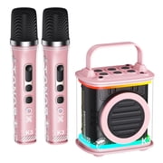 TONOR Mini Karaoke Machine with 2 Wireless Microphones, Portable Bluetooth Speaker for Adults with Colorful LED Lights, Toy Gifts for Girls and Boys Home Party, Pink