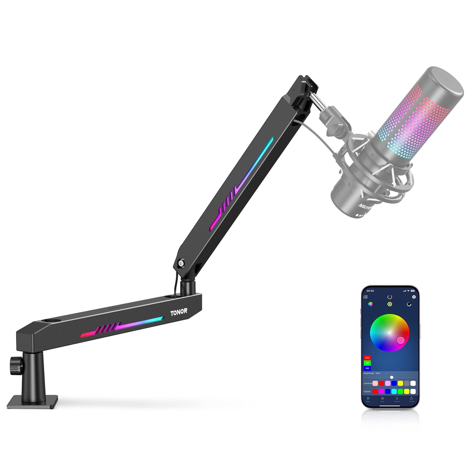 TONOR RGB Gaming Mic Arm, Low Profile Microphone Boom Arm with