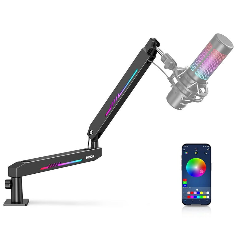 TONOR RGB Gaming Mic Arm, Low Profile Microphone Boom Arm with