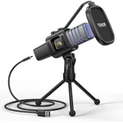 TONOR RGB USB Microphone, Cardioid Condenser Computer PC Mic with Tripod Stand, Pop Filter, TC30