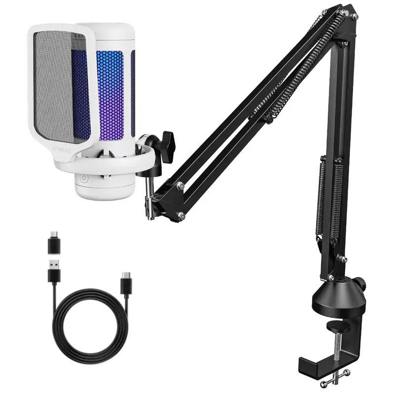 TONOR TC310+ Gaming Microphone Set Type-C Plug,  Desktop USB Microphone with RGB, Quick Mute, for Twitch, Streaming, Podcast, Studio Recording, Discord Chatting, 200 cm/78 inch Cable, White