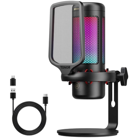 TONOR TC320 Gaming Mic, USB Microphone with RGB/Gain Control, Mute Touch for Streaming, Podcasts, Recording, Twitch/YouTube/Discord, Condenser Computer PC Mic with Stand on Mac/PS4/PS5/NS