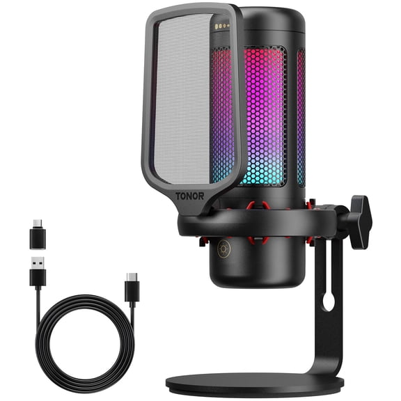 TONOR TC320 Gaming Mic, USB Microphone with RGB/Gain Control, Mute Touch for Streaming, Podcasts, Recording, Twitch/YouTube/Discord, Condenser Computer PC Mic with Stand on Mac/PS4/PS5/NS