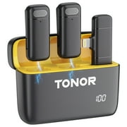 TONOR Wireless Lavalier Microphones, Portable Lapel Mini Microphone System with Charging Box Clip On Lav Mic for Video Recording Live Stream Vlog Podcast YouTube TikTok Lightning TL350