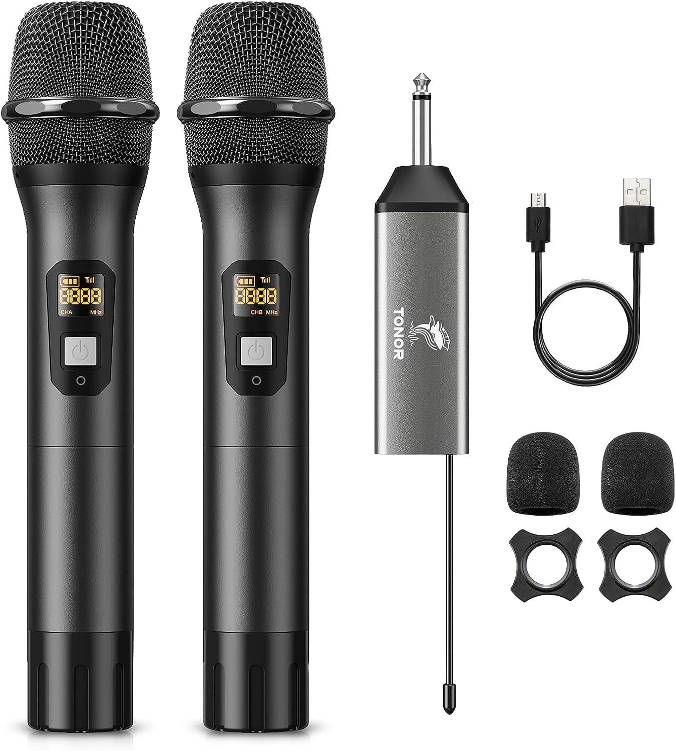 TONOR Wireless Microphone, Metal Dual Cordless Dynamic Karaoke Mic