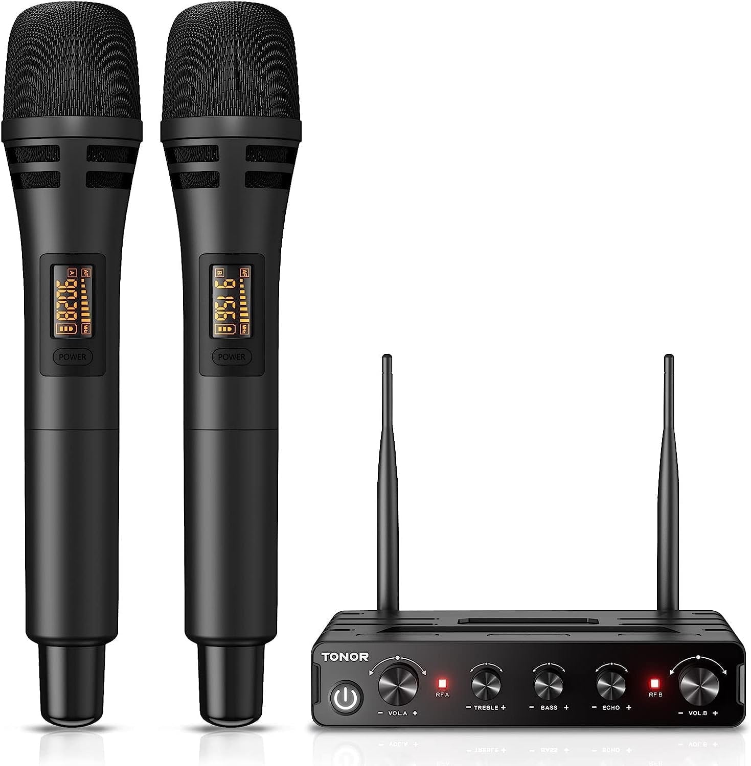 TONOR Wireless Microphone Systems Professional UHF Cordless Karaoke Microphones Handheld TW350 Black
