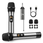 TONOR Wireless Microphone, UHF Dual Cordless Metal Dynamic Mic System with Receiver (TW-630), Gray