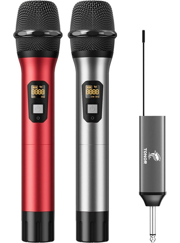 TONOR Wireless Microphone, UHF Dual Cordless Metal Dynamic Mic System with Receiver (TW630)