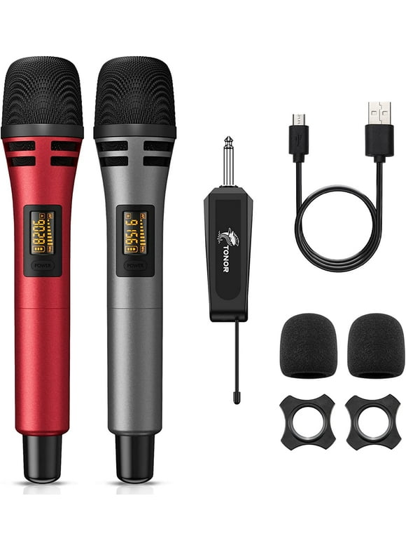 TONOR Wireless Microphones, UHF Dual Karaoke Microphone System, Microfonos Inalambricos TW320 Red