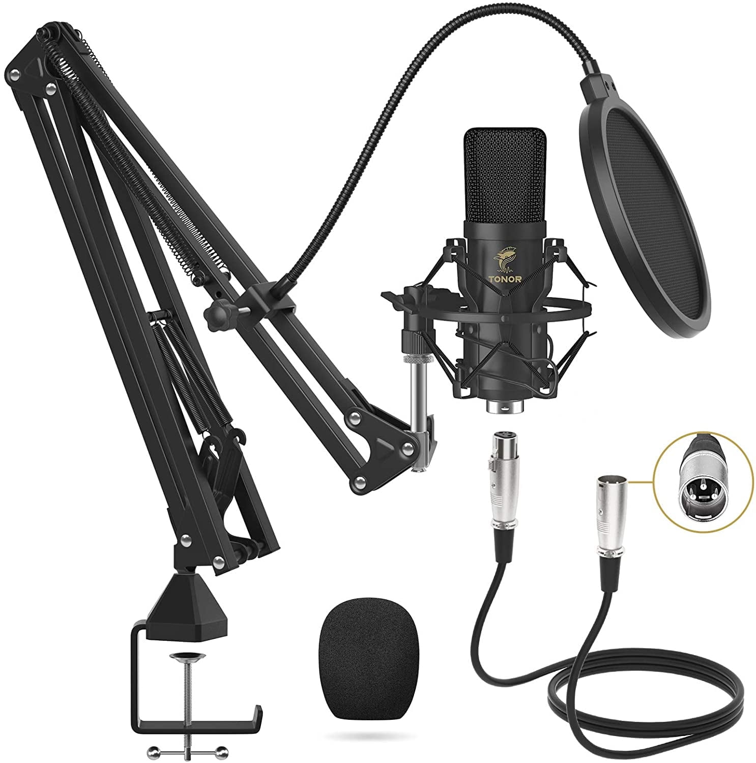 TONOR XLR Condenser Microphone, Professional Cardioid Studio Mic Kit with T20 Boom Arm (TC20)