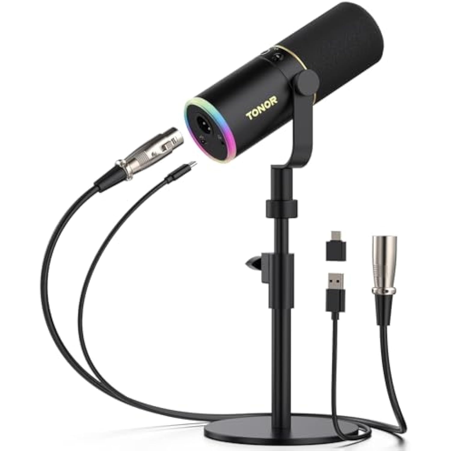 TONOR XLR/USB Gaming Mic, Dynamic Microphone for Podcast Recording Streaming with RGB Light, Mute Button, Headphones Jack, Monitoring, Desktop Stand, Metal Vocal Mic for PC Mac Android PS4/5 TD520S