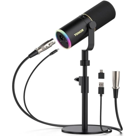 TONOR XLR/USB Gaming Mic, Dynamic Microphone for Podcast Recording Streaming with RGB Light, Mute Button, Headphones Jack, Monitoring, Desktop Stand, Metal Vocal Mic for PC Mac Android PS4/5 TD520S