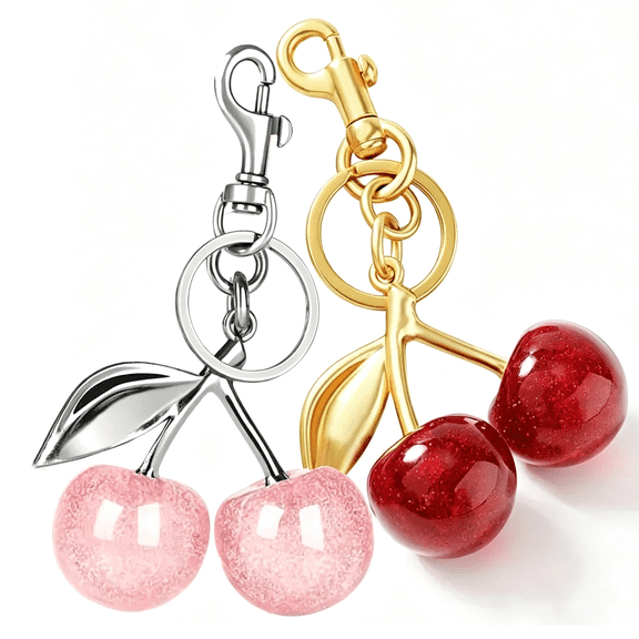 TONOS Cherry Bag Charm Keychain Cute Accessories Sparkling Purse Charms Glossy Resin Details and Gold Tone Hardware, Perfect for Handbags, Purses