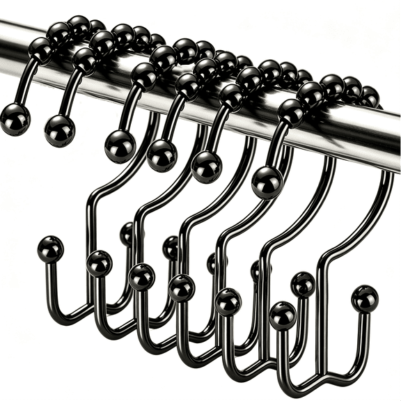 TONOS Shower Curtain Hooks Rings, Rust Resistant Metal Double Glide Shower Hooks Rings for Bathroom Shower Rods Curtains Set of 12 Hooks - Bronze