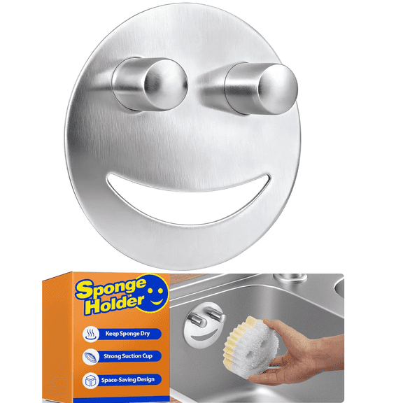 TONOS Stainless Steel Sponge Holder For Scrub Daddy Mommy Sponge, Bathroom Kitchen Sink Caddy Organizer Storage with Suction Cup, Dishwasher Silver