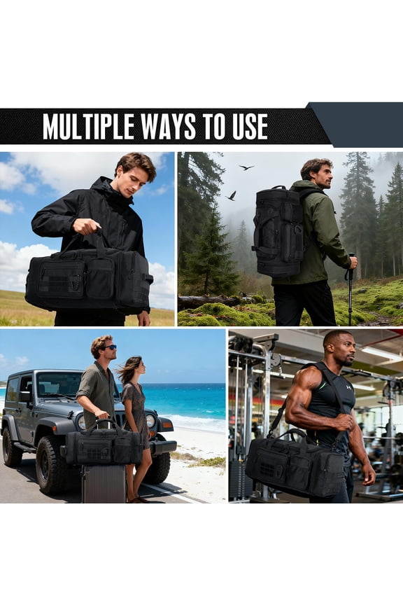 TONRUYN 3 in 1 Tactical Gym Bag Backpack for Men 40-45L Expandable Travel Duffle Bag for Women Large Military Sport Duffel Bags Weekend Overnight with Shoe Compartment & Wet Pocket for Fitness, Black