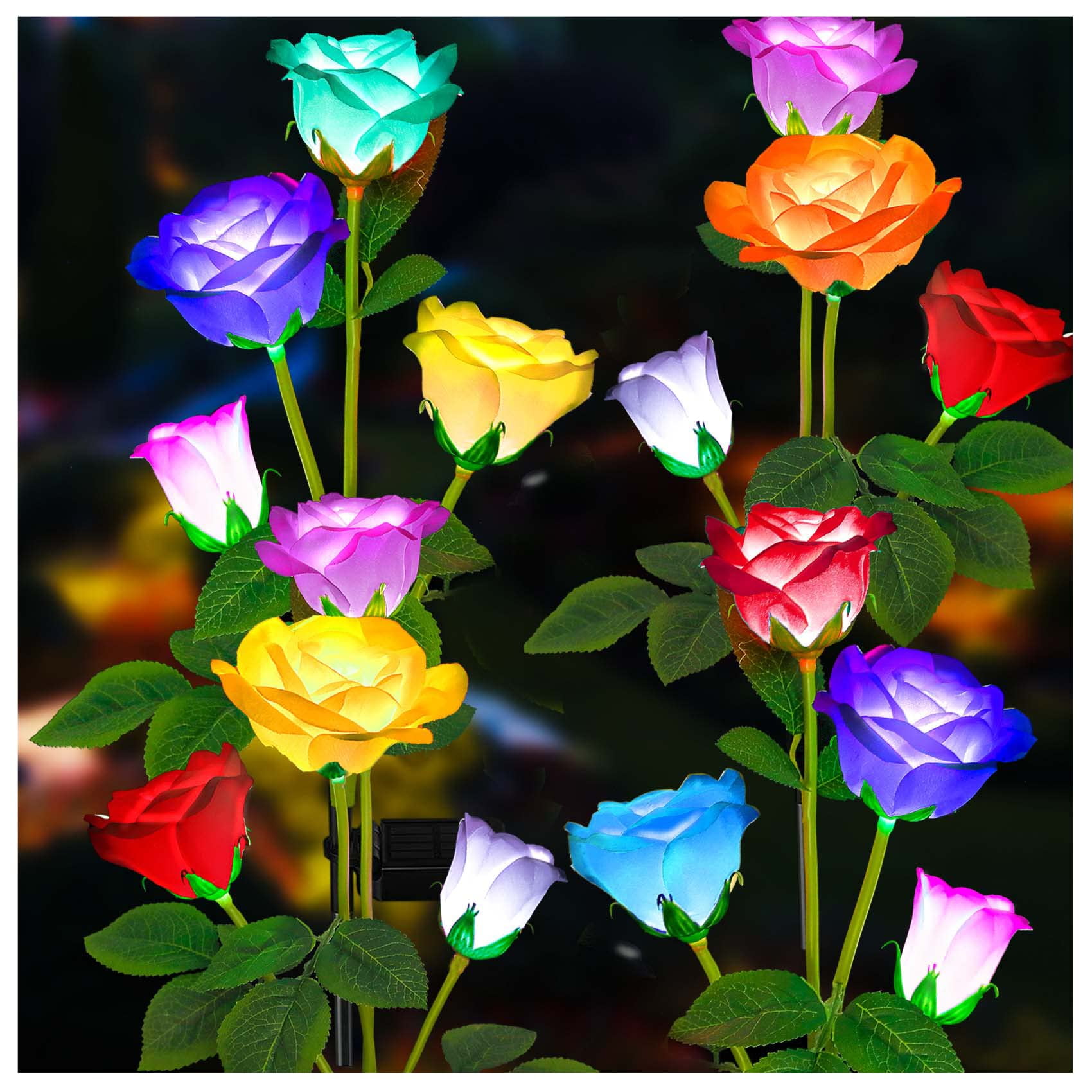 TONULAX Solar Garden Lights MMF7 Newest Version Solar Lights Outdoor, 7 Color Changing Rose