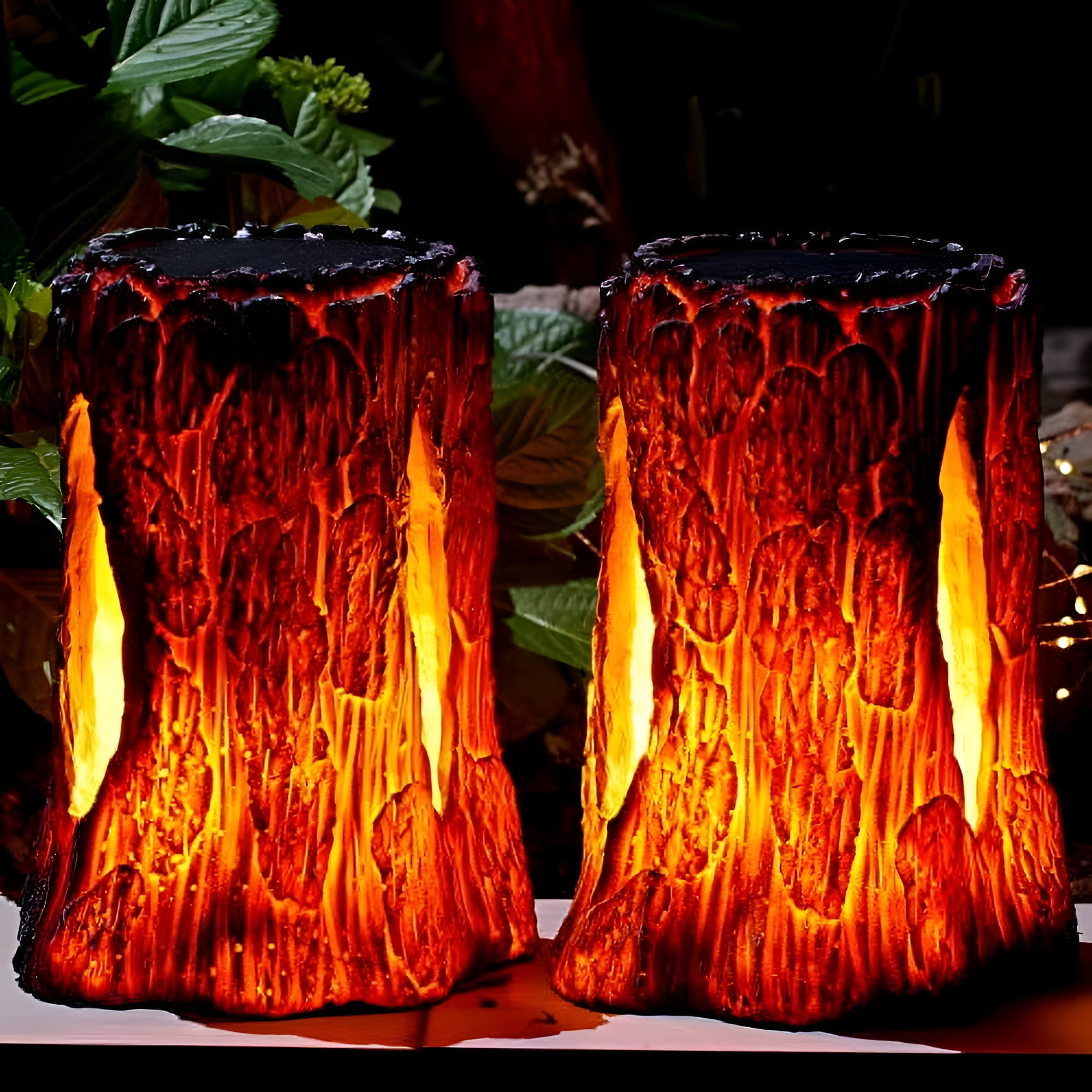 Antique Resin LED Solar Stump Torch Lights, 2-Pack