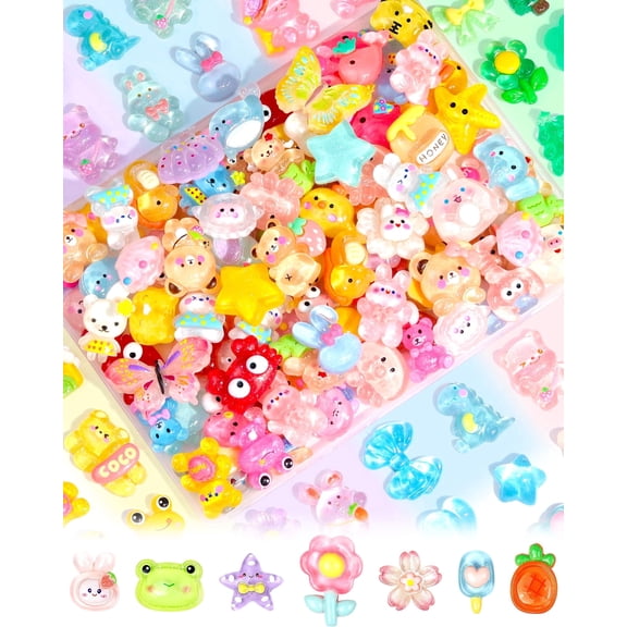 TONWIK 100PCS Cute Slime Charms Bulk Set, Kawaii Flatback Resin Charms for Crafts, Mini Decoden Acrylic Embellishments for Phone Cases, Scrapbooking & DIY Easter Decor, Multicolor