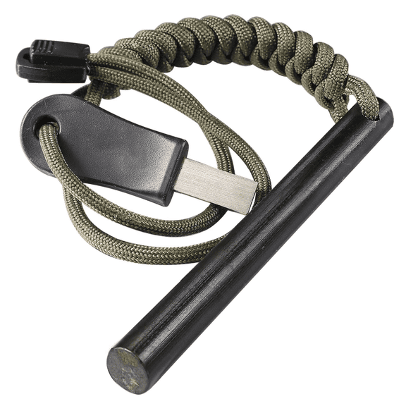 TONWIK 4 Inch Survival Ferrocerium Drilled Flint Fire Starter, Ferro Rod Kit with Paracord Landyard Handle and Striker, 4"(Long) x 3/8"(Diameter)