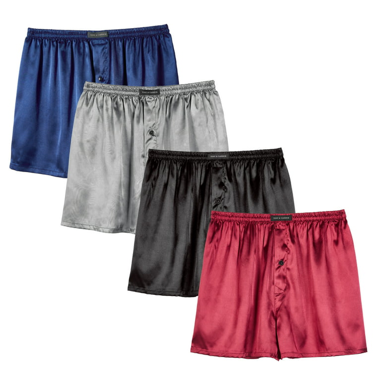 TONY AND CANDICE Men's Satin Boxer Briefs Pack, Silk Feeling Sleep Shorts  Adult Underwear (L, Multi1-4 Pack )