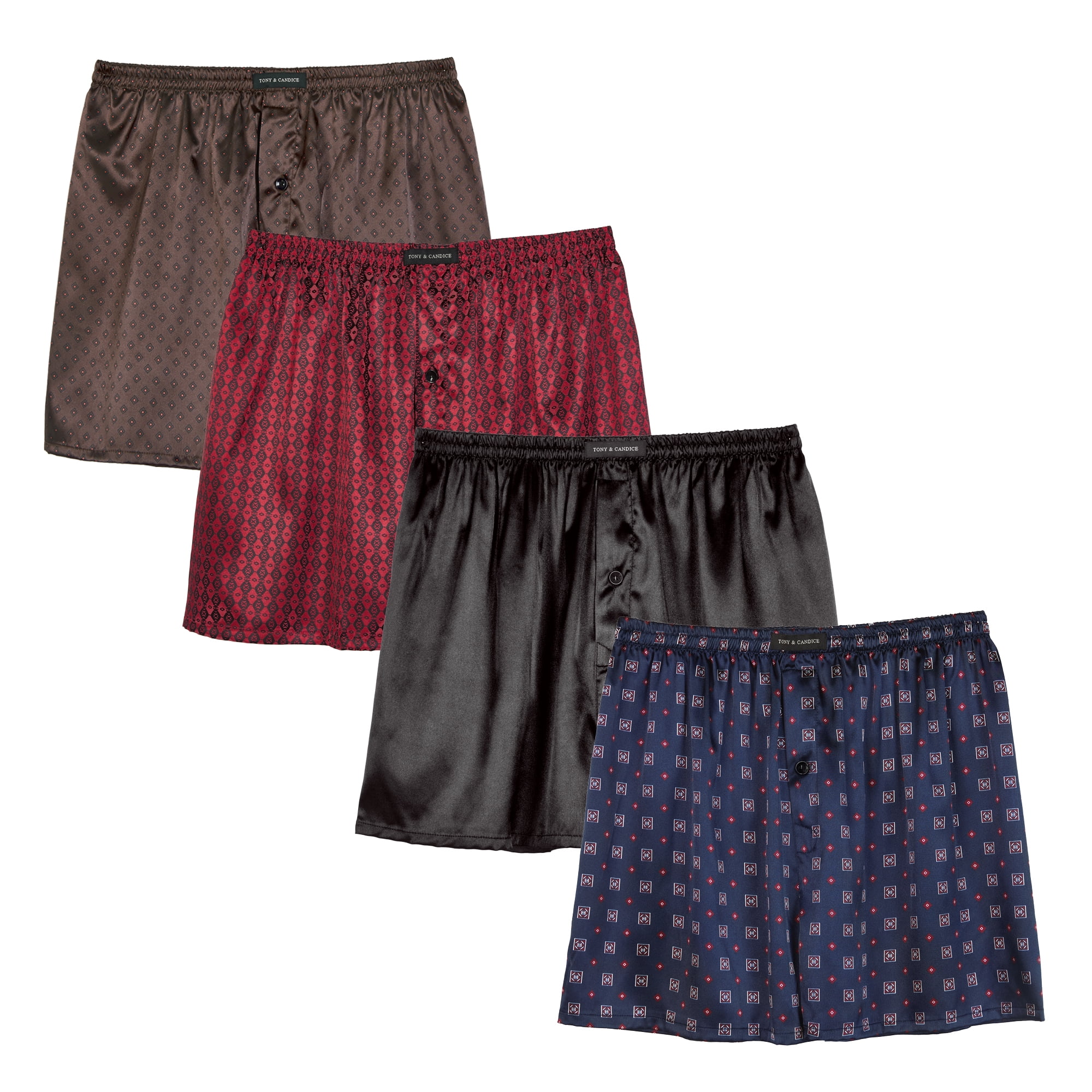 アンダーシャツ・インナー ^ ^ Men's Shine Satin Jacquard Boxers NM2734QKQ Sanraflic Men's Satin Boxer Shorts, Underwear in Combo Pack