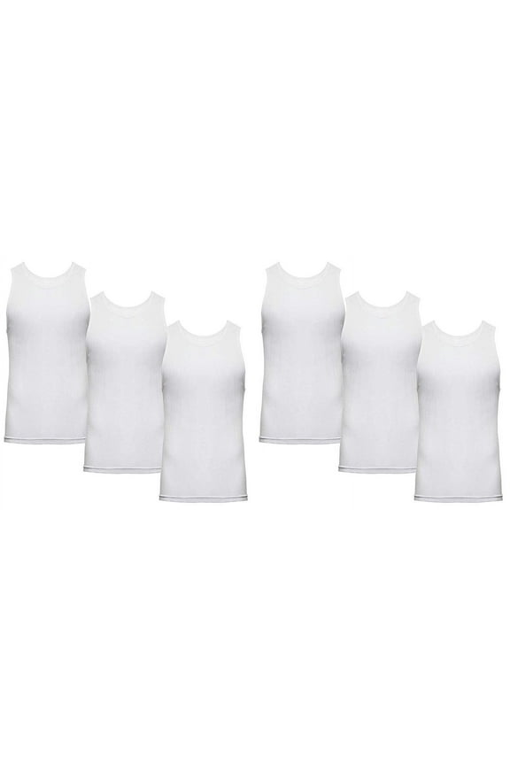 Boys White A-Shirt 6-Pack - Sizes S-XL