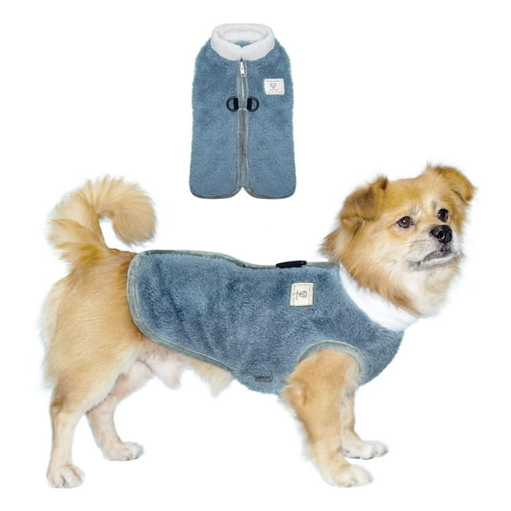TONY HOBY Dog Cold Weather Coat, Thermal Fleece Dog Jacket, Dog Winter Jacket for Small Medium Dog (Grey, XS)