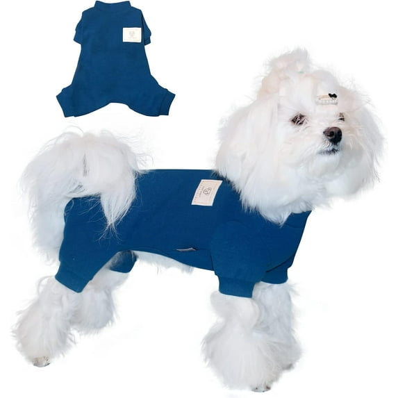 TONY HOBY Dog Pajamas, 4 Legged Dog Pajamas, Dog Jumpsuits with Thermal, Cotton Pet Clothes for Small Medium Dog (Dark Blue, XS)