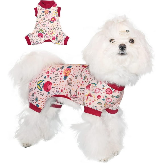 TONY HOBY Dog Pajamas Cute Flower & Rabbit Dog Clothes Lightweight Cotton Dog Jumpsuit Onesie for Small Dog Boys & Girls Apparel Pink, XL