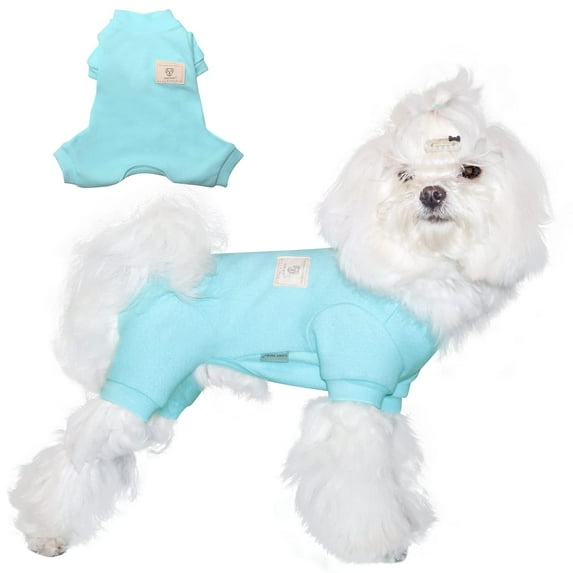TONY HOBY Dog Pajamas Dog Jumpsuits 4 Legs Dog Pjs Thermal Cotton Made Pure Color Dog Clothes Blue, L