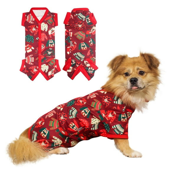 TONY HOBY Dog Pajamas, Dog Shirts to Keep Warm in Cold Weather, Dog Jumpsuit Pajamas for Small Medium Dog (Red, Girl, M)