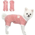 thumbnail image 1 of TONY HOBY Pet Dog Pajamas Stripes 4 Legged Dog Pjs Jumpsuit Soft Cotton Dog Clothes for Female Dog Pink, L, 1 of 10