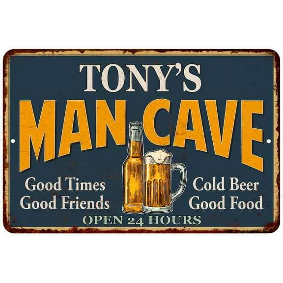 TONY'S Man Cave Metal Sign Green Gift 8x12 108120012106