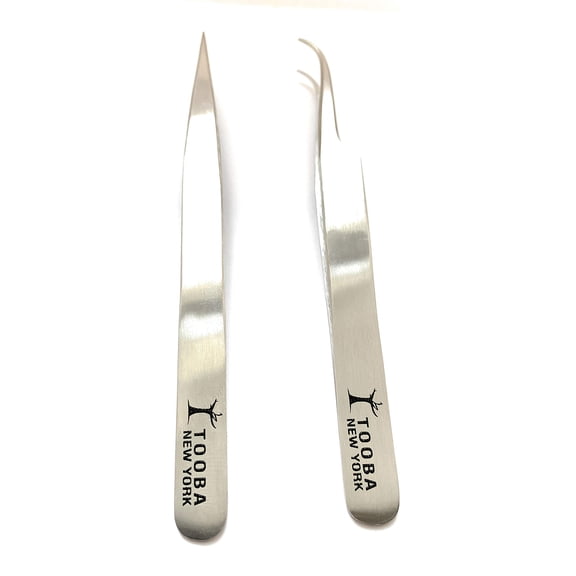 TOOBA 2 Pcs Professional Eyelashes Extension Tweezers - Straight and curved Eyelashes Tweezer